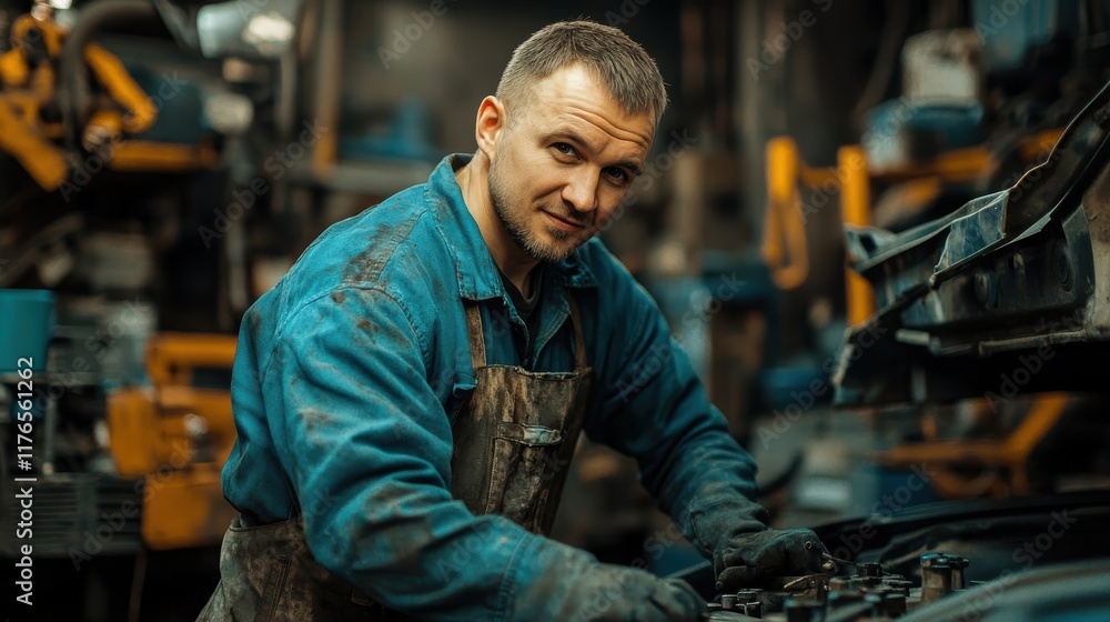 Mechanic repairing a car engine. Mechanic repairing a car engine.