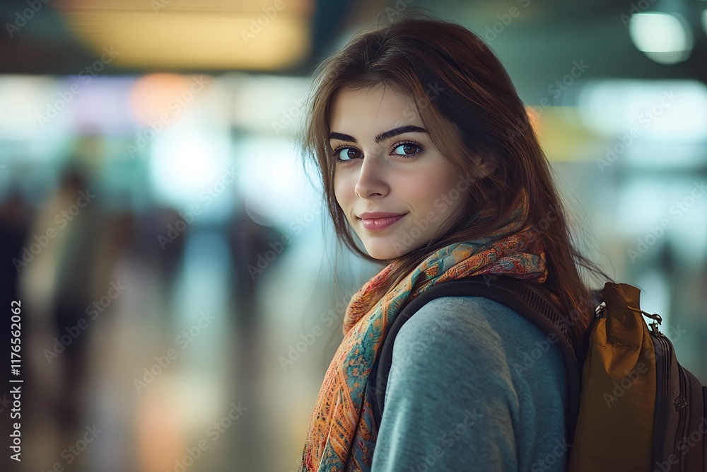 Traveler woman with backpack at airport, vacation and travel concept. Traveler woman with backpack at airport, vacation and travel concept.