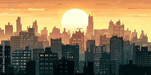 Vibrant Cityscape at Sunset A Stunning Panorama for Design Projects and Urban Themed Content