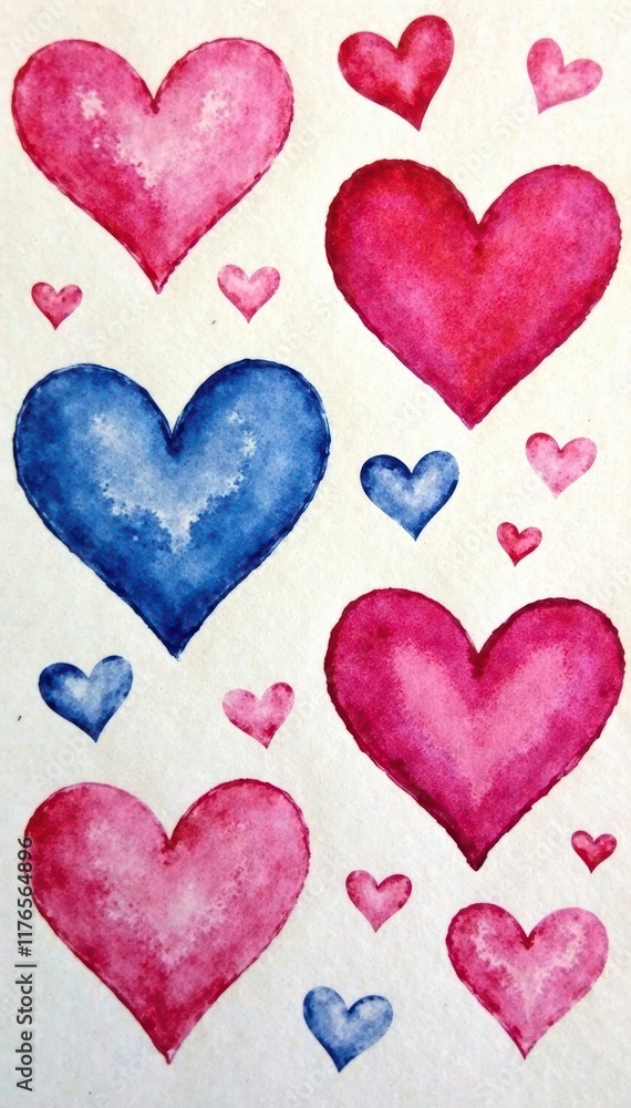 Vibrant watercolor & acrylic hearts; diverse textures , green, red Vibrant watercolor & acrylic hearts; diverse textures , green, red