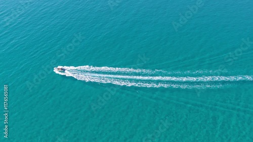Wallpaper Mural Aerial view of the speed boat in clear blue water Torontodigital.ca