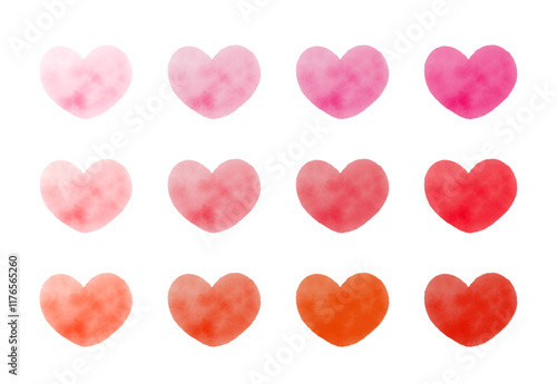 icon set of cute Pink Watercolor Hearts photo