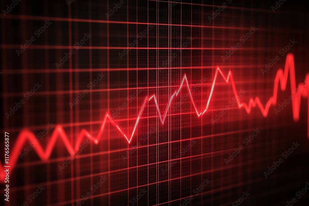 Red heartbeat line graph against grid backdrop in medical and cardiology context : Generative AI Red heartbeat line graph against grid backdrop in medical and cardiology context : Generative AI