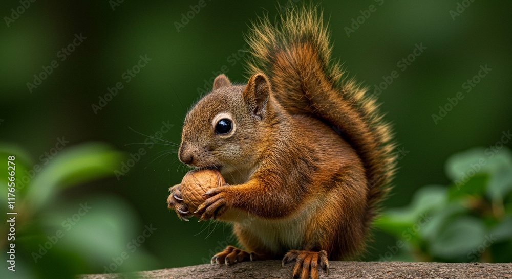 Adorable Red Squirrel Eating Walnut in Nature Adorable Red Squirrel Eating Walnut in Nature