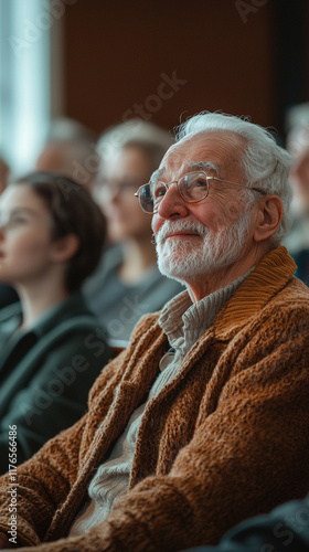 Senior Man Attentive Listener in Audience