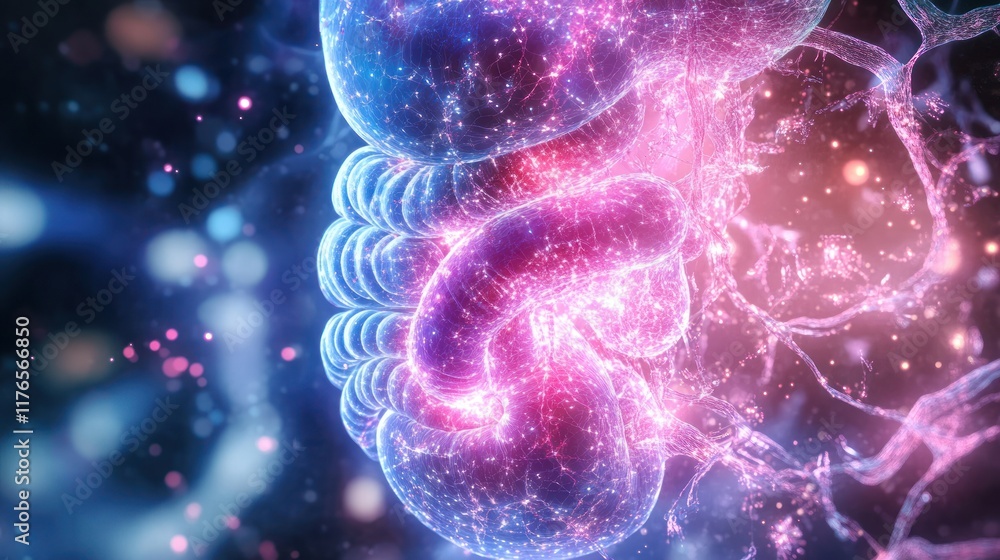 Obraz premium Glowing digital rendering of human intestines.