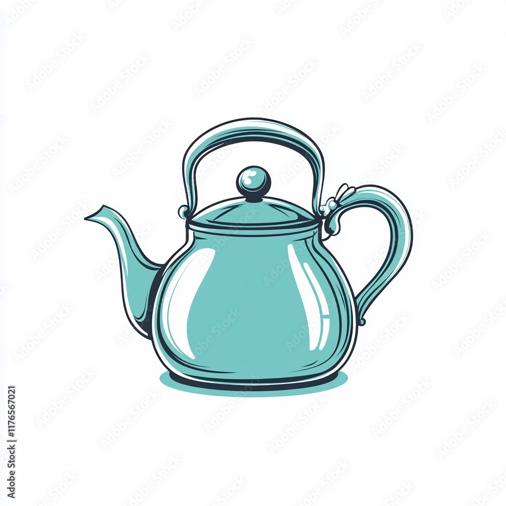 Light teal colored tea kettle, simple illustration. Light teal colored tea kettle, simple illustration.