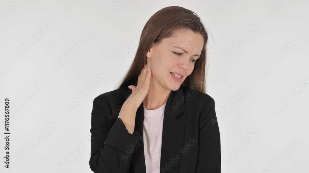 Portrait of Businesswoman with Neck Pain on White Background Portrait of Businesswoman with Neck Pain on White Background