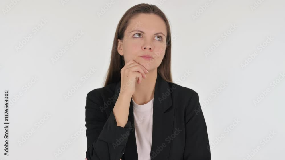 Portrait of Businesswoman Brainstorming New Idea on White Background Portrait of Businesswoman Brainstorming New Idea on White Background