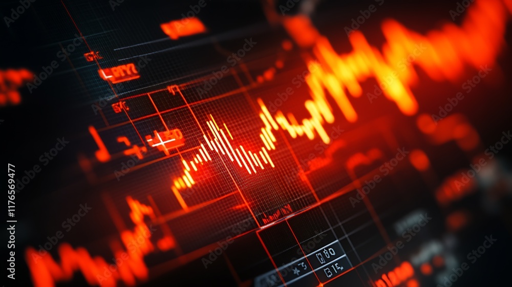 custom made wallpaper toronto digitalRed Digital Stock Market Display with Dynamic Financial Graph Data : Generative AI