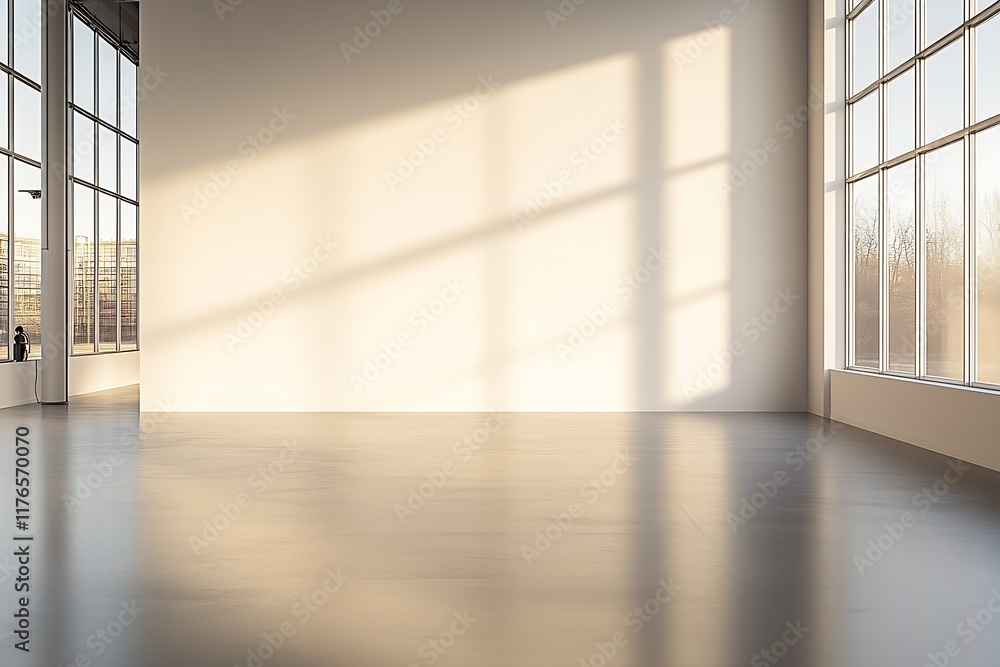 Spacious Modern Gallery Interior with Large Windows and Sunlight Shadows : Generative AI Spacious Modern Gallery Interior with Large Windows and Sunlight Shadows : Generative AI