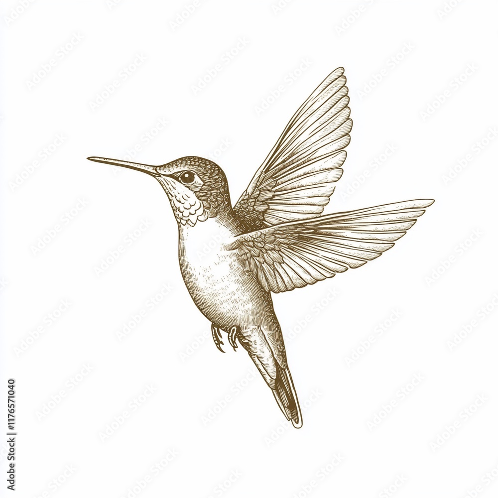 Obraz premium Detailed line drawing of a hummingbird in flight.
