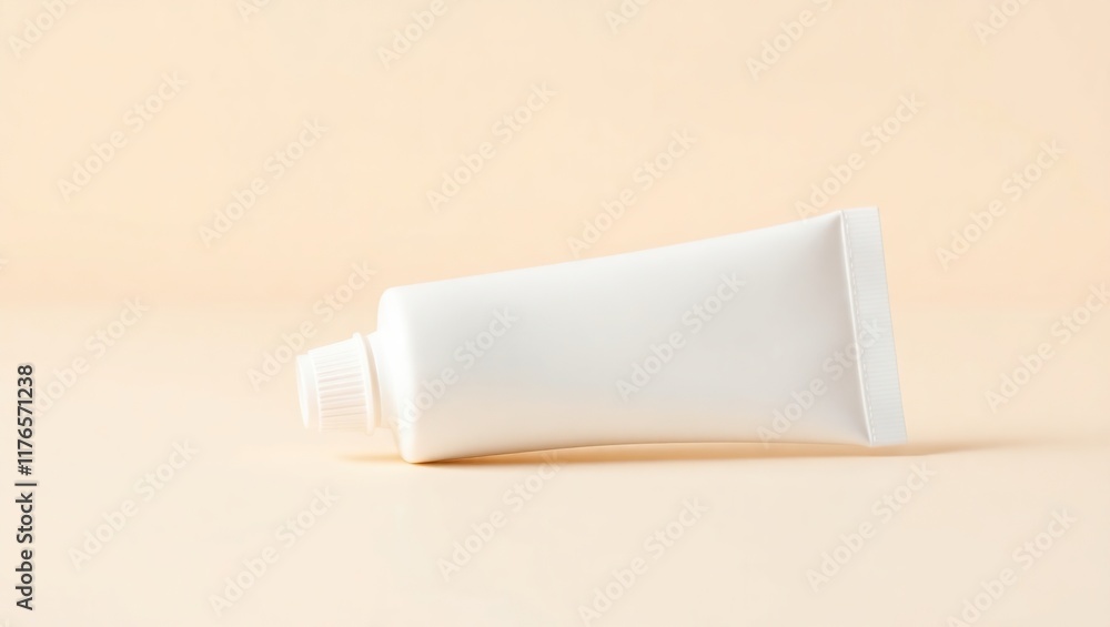 White Tube of Cream on Beige Background White Tube of Cream on Beige Background