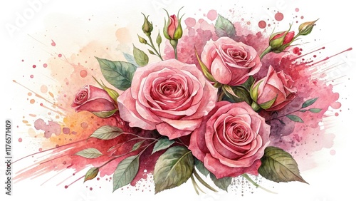 Vibrant Watercolor Rose Flowers with Colorful Splash Background