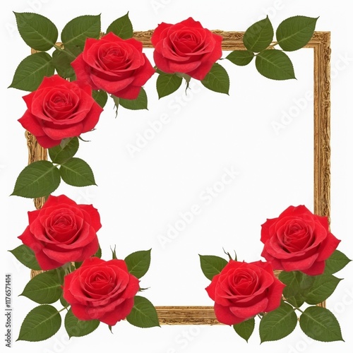 Bunch of red roses frame border for text and design with copy space, isolated 