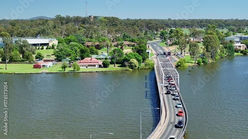 Yarrawonga Bridge bustling with traffic over Lake Mulwala towards Yarrawonga photo