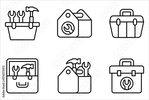 Tool box line icon set. Toolbox, toolkit, instrument. Construction concept on white background