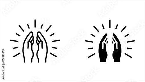 Pray icon set. Hands folded in prayer line icon on white background