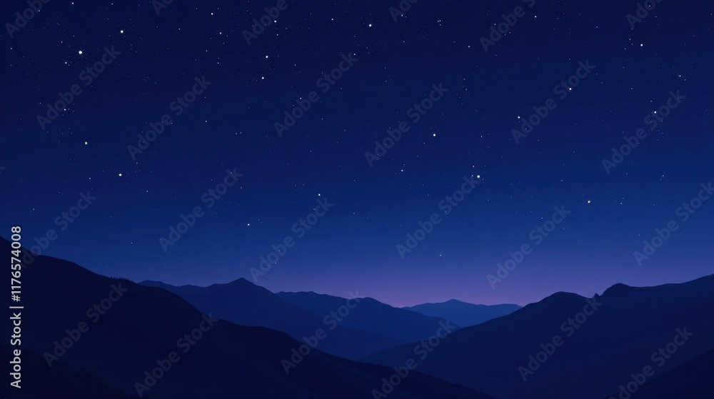 Serene Night Sky Above a Majestic Mountain Range, a Breathtaking View of Starry Darkness and Silhouetted Peaks Serene Night Sky Above a Majestic Mountain Range, a Breathtaking View of Starry Darkness and Silhouetted Peaks