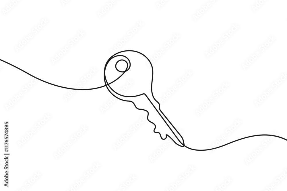 Obraz premium Key Continuous Line Art Drawing. Key One Line Illustration. Rental and Home Symbol One Line Concept for Poster, Print, Banner, Social Media, Web. Scale Vector Minimalist Illustration