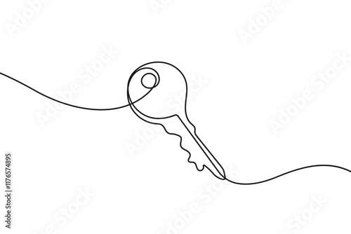 Key Continuous Line Art Drawing. Key One Line Illustration. Rental and Home Symbol One Line Concept for Poster, Print, Banner, Social Media, Web. Scale Vector Minimalist Illustration