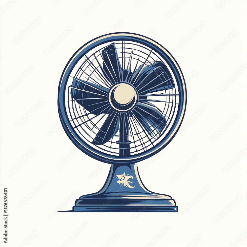 Retro blue desk fan illustration. Retro blue desk fan illustration.