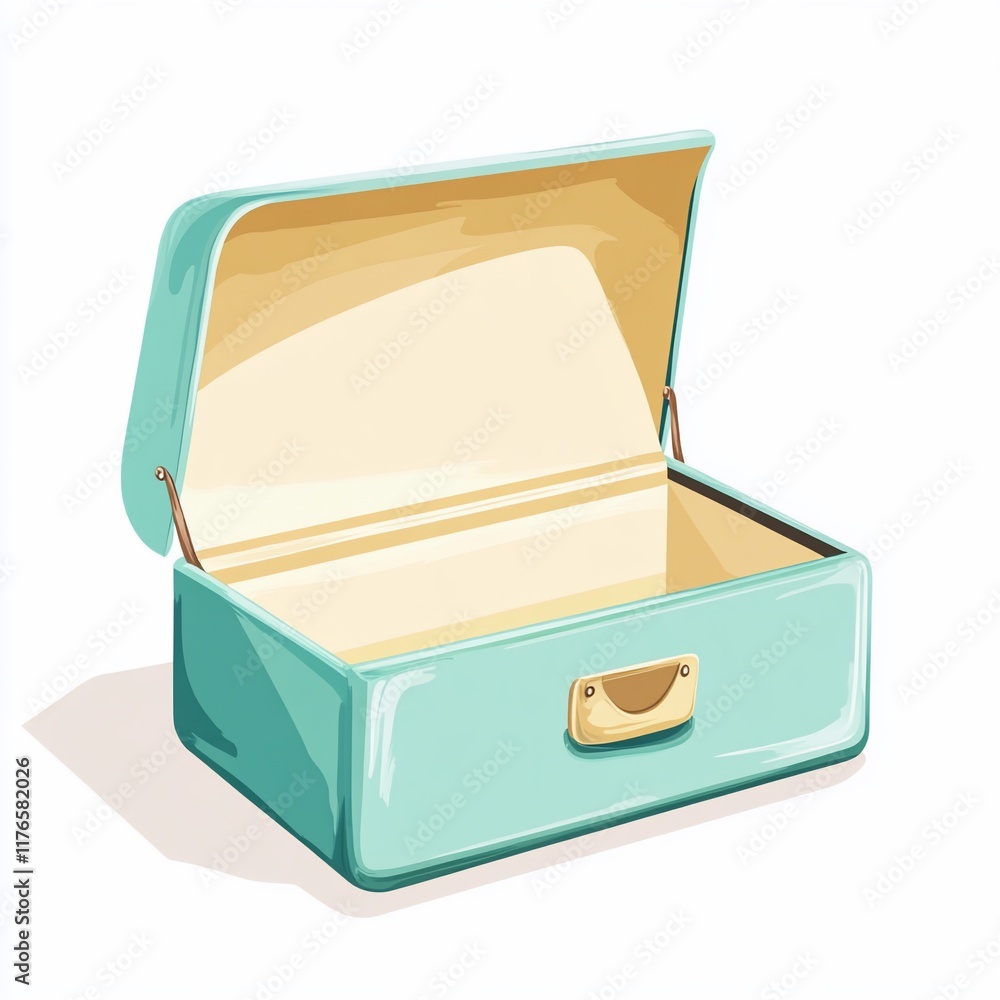 Open teal metal box with empty interior. Open teal metal box with empty interior.