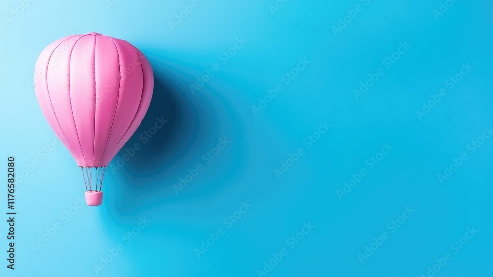 Obraz premium Pink hot air balloon floating against blue sky background