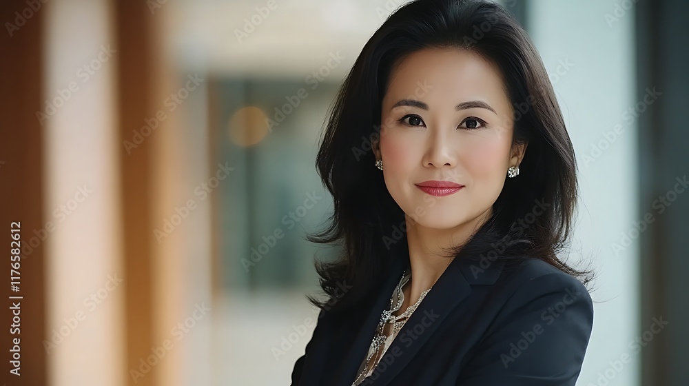 Fototapeta premium Portrait of a Confident Asian Businesswoman Ideal for Corporate Websites, Leadership Articles, and Diversity Campaigns
