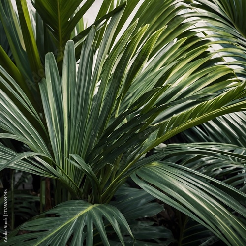 Detailed View of Archontophoenix alexandrae Leaves: Exploring Intricate Patterns and Textures photo