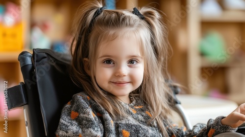 Wallpaper Mural Adorable Young Girl in a Wheelchair Smiling Indoors Torontodigital.ca