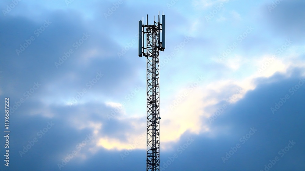 Tall Communication Tower Piercing Through Moody Cloudy Sky : Generative AI Tall Communication Tower Piercing Through Moody Cloudy Sky : Generative AI