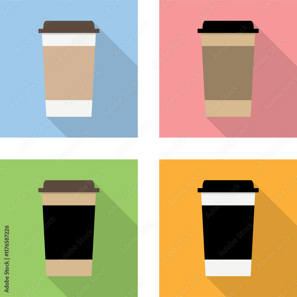 Paper cup of coffee, set of paper disposable cups for coffee and tea. Vector, designer illustration. Vector. Paper cup of coffee, set of paper disposable cups for coffee and tea. Vector, designer illustration. Vector.