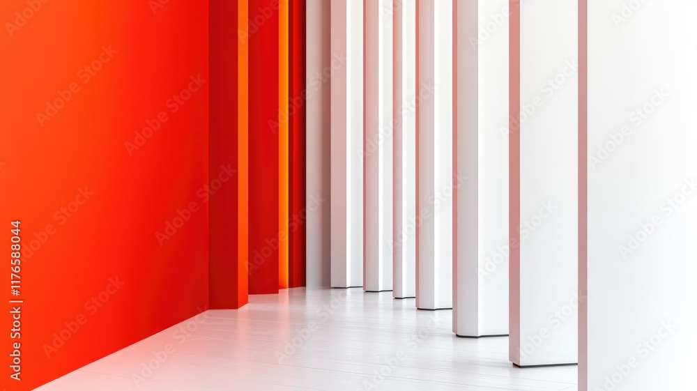 Obraz premium Abstract image with red and white geometric pillars in modern interior space