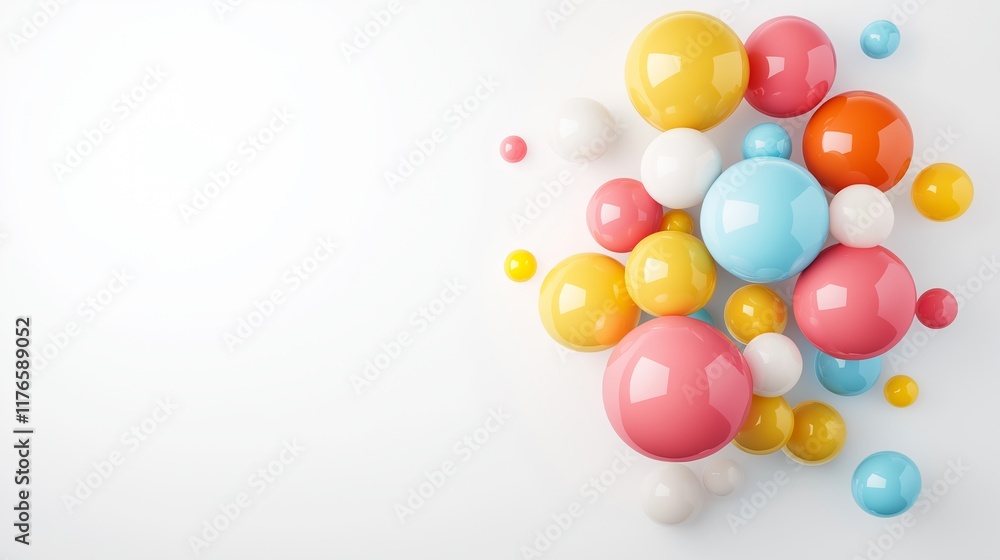 Bunch of bright balloons and space for text against white background. Generated by AI. Bunch of bright balloons and space for text against white background. Generated by AI.
