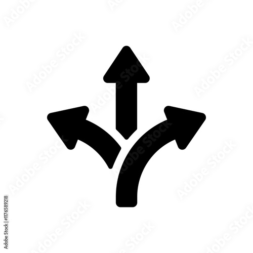 Three way direction arrow icon in rounded corner. Triple arrows sign symbol