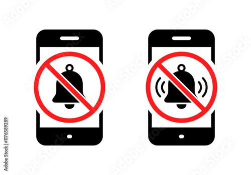 No bell on phone screen icon isolated on white background. Notification forbidden sign symbol on cellphone display