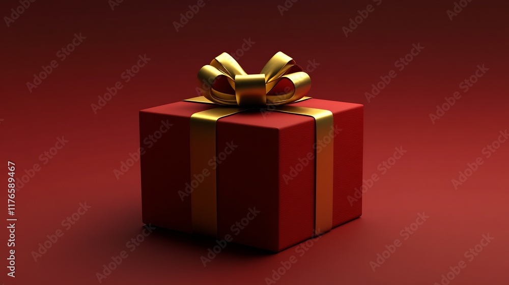 Luxe Red Gift Box Featuring a Golden Ribbon in a Warm Ambient Setting : Generative AI Luxe Red Gift Box Featuring a Golden Ribbon in a Warm Ambient Setting : Generative AI