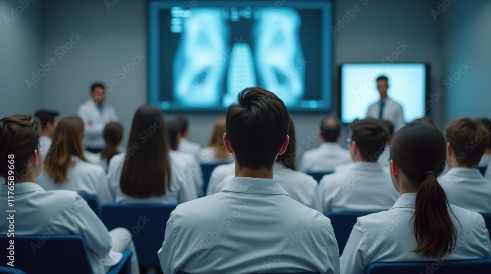 Medical Students Attending a Lecture in Modern Classroom Setting Medical Students Attending a Lecture in Modern Classroom Setting