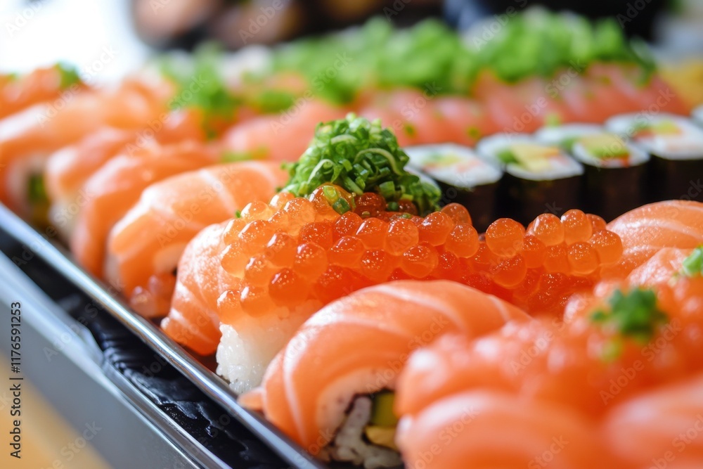 sushi with salmon and wasabi on plate sushi with salmon and wasabi on plate