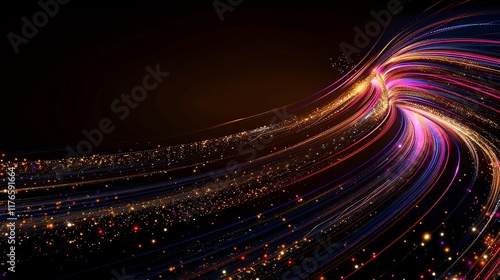 Fireworks and Light Trails Dynamic and vibrant fireworks combined with light trails against a blank background