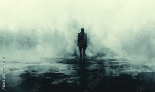 Here is a 10-word description of the image: Lonely figure