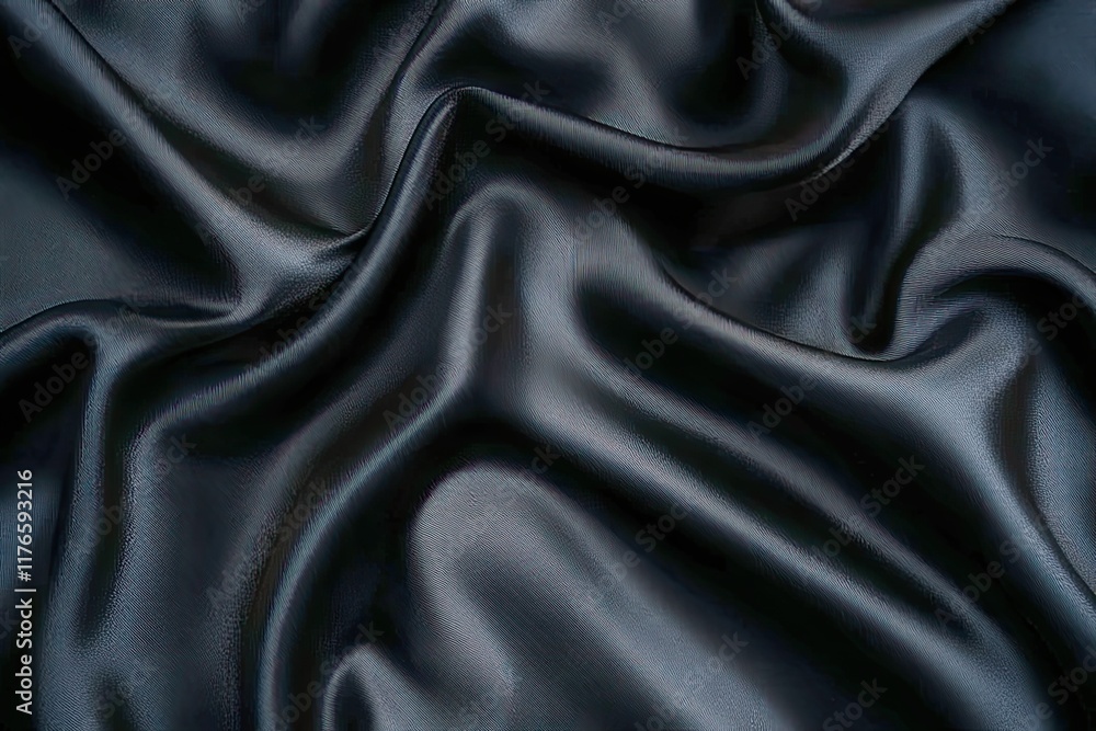 Fototapeta premium Black abstract background. Silk satin velvet fabric. Elegant luxury rich. Curtain drapery fold line wave flow.
