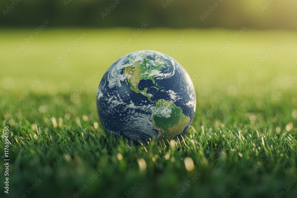 Earth Globe on Green Grass Background in Natural Outdoor Setting Earth Globe on Green Grass Background in Natural Outdoor Setting