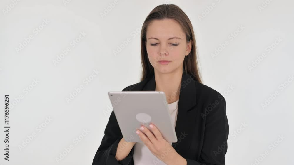 Portrait of Businesswoman Using Digital Tablet on White Background Portrait of Businesswoman Using Digital Tablet on White Background