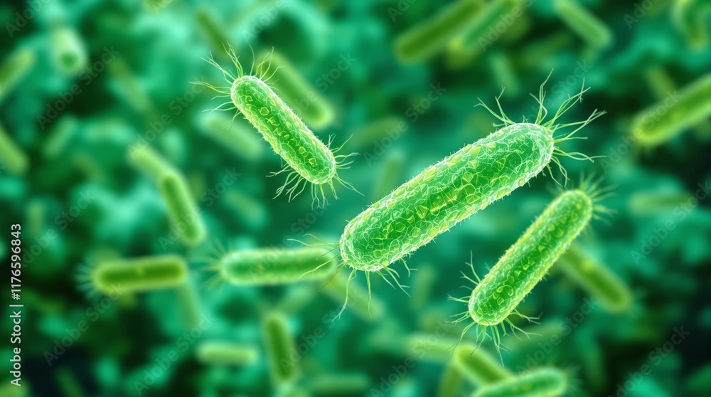 Fototapeta premium Microscopic view of bacteria with flagella