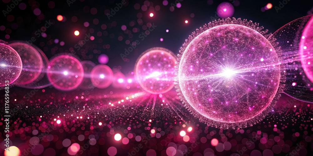 HD CGI background: Glowing pink orbs and light streaks create an abstract, fantastical, sci-fi art scene ideal for creative projects. HD CGI background: Glowing pink orbs and light streaks create an abstract, fantastical, sci-fi art scene ideal for creative projects.