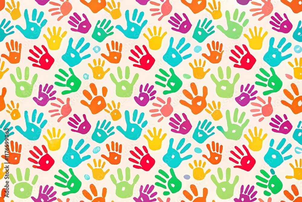 Colorful Handprints Pattern Unity Diversity Art