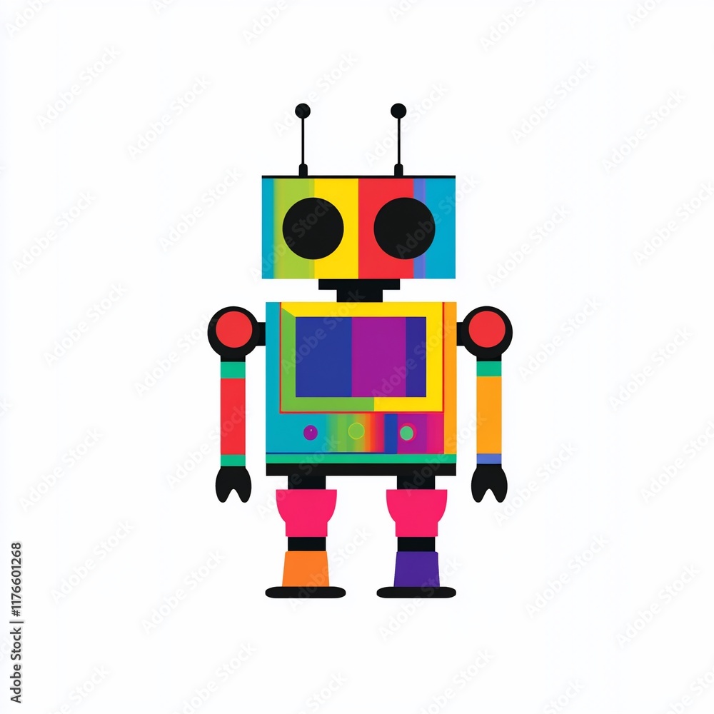 Colorful robot design, featuring vibrant, geometric shapes and bold colors. Colorful robot design, featuring vibrant, geometric shapes and bold colors.