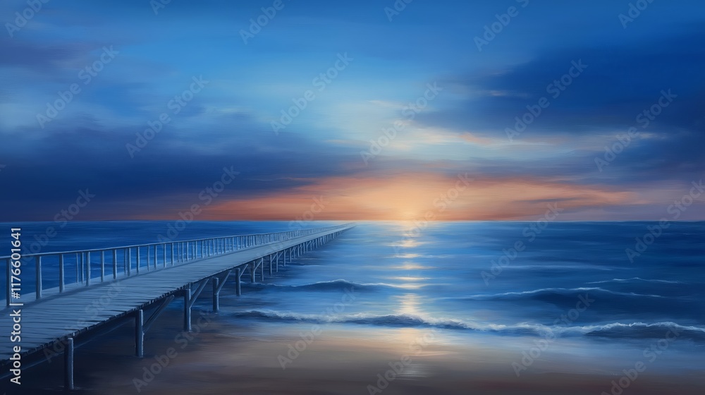 Fototapeta premium Landscape of the bridge over the sea at dusk